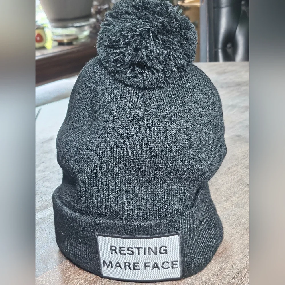 NWT Black Soft Knit Beanie With Embroidered Patch